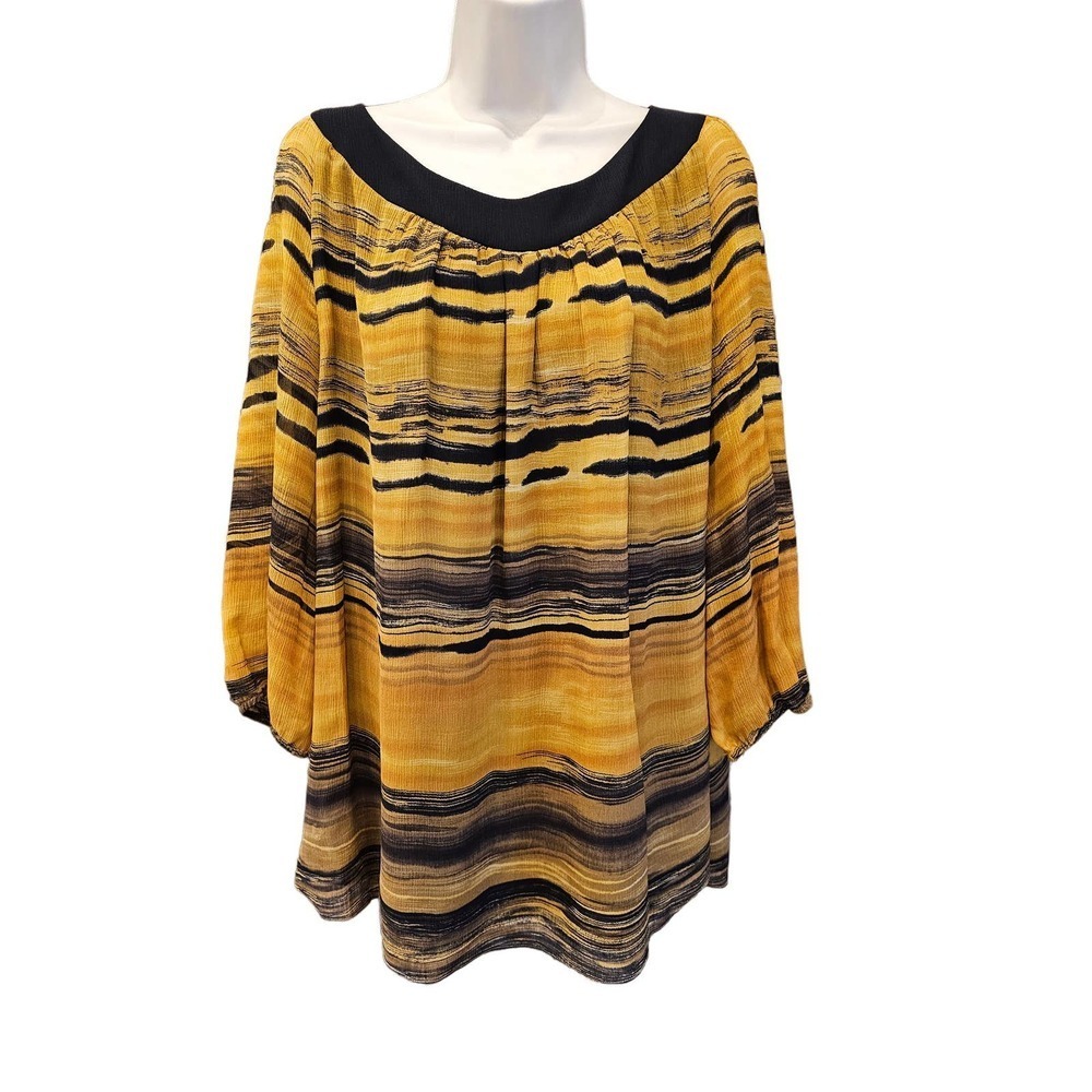 Anne klein 100% silk fall themed striped Layered soft blouse 3X EUC